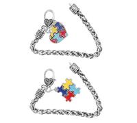 Toyvian Lot de 2 Bracelets Puzzle pour L’autisme en Alliage de Zinc, Motif Cœur et Carré, Chaîne de Main Délicate, Décoration Sensibilisation Autiste, Présent pour Garçon et Filles