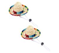 Toyvian Lot de 2 Chapeaux de Soleil en Paille Tissée pour Chiens Taille Mini Bande Élastique Réglable Couleur Naturelle Accessoire Fête et Protection Solaire pour Animaux de Compagnie