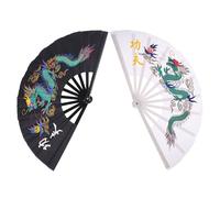 Toyvian Lot de 2 Éventails Pliants de Kung-fu en Plastique Motif Dragon Noir et Blanc, Éventails Portatifs pour Danse de Festival, Tai-chi, Arts Martiaux, Accessoires Pliables