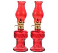 Toyvian Lot de 2 Lampes à Pétrole Chinoises Rouges en Verre, Style Rétro, Décoration Mariage et Intérieur, Lampe à Huile Domestique Traditionnelle, Lanterne à Kérosène Décorative, 17 CM