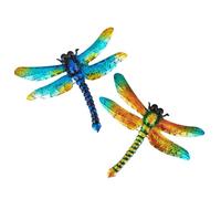 Toyvian Lot de 2 Libellules Décoratives Suspendues en Métal Bleu et Orange Sculptures Murales 3d Résistantes aux Intempéries pour Décoration Extérieure de Jardin, Balcon et