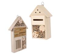 Toyvian Lot de 2 Maisons à Abeilles en Bois Naturel Suspendues 12x7x23 Cm et 19x4x35 Cm, Hôtel à Insectes pour Jardin, Cabane en Bois Extérieure pour Pollinisateurs et Observation Faune