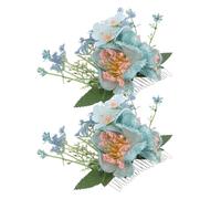 Toyvian Lot de 2 Peignes Bohèmes à Cheveux Hawaïens Bleus Fleurs Artificielles en Soie Épingles Fleuries Hibiscus Accessoires pour Mariage Plage Coiffure Vacances Tropicales