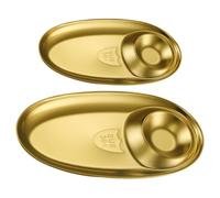 Toyvian Lot de 2 Plateaux de Service Ovales en Acier Inoxydable 304, Plats D'assaisonnement Compartiment Sauce, pour Apéritifs et Assiettes à Trempette, Usage Maison et Réutilisable