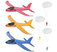 Toyvian Lot de 3 avions planeurs volants légers à lancer, jouets amusants pour enfants avec 3 parachutistes (couleur aléatoire)