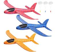 Toyvian Lot de 3 jouets d'avion en mousse de 37 cm, lancement manuel, amusant, modèle d'avion en mousse, jouets de sport de plein air, jouet volant pour enfants avec 3 parachutistes