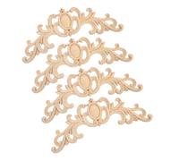 Toyvian Lot de 4 Appliques Murales en Bois Sculpté Non Peint 20 X 8 Cm, Décorations Vintage pour Meubles et Armoires, Décalcomanies pour Sculpture Bois, Décor Intérieur Élégant