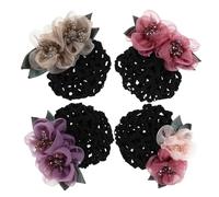 Toyvian Lot de 4 Filets à Chignon Fleuris en Maille Douce pour Infirmière Banquière et Personnel Hôtelier - Accessoires Cheveux Vintage avec Barrette Fleurie Maintien Professionnel et