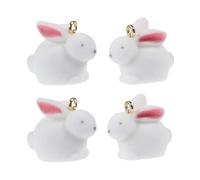 Toyvian Lot de 4 Pendentifs Décoratifs Lapin Blanc en Résine 3d Peluche, Accessoires DIY pour Bijoux, Paquet et Téléphones, Ornements Suspendus Mignons pour Créations Artisanales