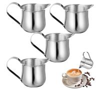 Toyvian Lot de 4 Tasses à Lait en Acier Inoxydable : Pichet à Lait en | Pichet à Lait en Acier Inoxydable 3 X 2,2 X 1,8 Po pour Expresso, Latte Art, Cappuccino Et Usage Domestique