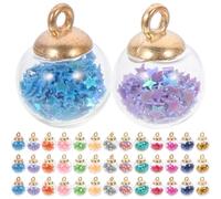 Toyvian Lot de 60 Breloques Boules de Verre Décoratives Multicolores à Paillettes Étoiles Pendentifs DIY Légers pour Fabrication de Bijoux Boucles D’Oreilles Colliers et Bracelets