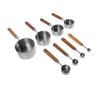 Toyvian Lot de 8 Set de Set de Cuillères à Mesurer en Acier Inoxydable Poignée en Bois Antidérapante, Multifonctionnelles pour Cuisson et Pâtisserie, Couleur Argenté