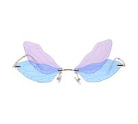 Toyvian Lunettes de Soleil sans Monture Femme Design Ailes de Libellule Irrégulières Cadre Métal et PC Teinte Glod/Purple Blue Accessoires Mode pour Conduite et Plein Air 1 Paire