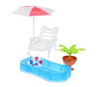 Toyvian Miniature Dollhouse Beach Set with Swim Rings and Umbrellas Portable and Realistic Pool Party Decoration for Imaginative Play