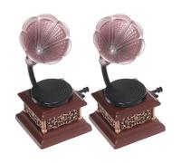 Toyvian Miniature Phonograph Figurine Retro Dollhouse Record Player Model Vintage Music Theme Ornament for Bedroom Furniture