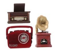 Toyvian Miniature Phonograph Resin Ornament Set Record Player and Radio Model for Living Room Table Decorations and Dollhouse Accessories