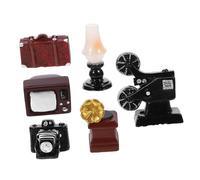 Toyvian Miniature Retro Electric Appliance Set for Doll House Vintage TV Kerosene Lamp Phonograph Decorative Mini Doll Furniture for Living Accessory