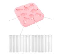 Toyvian Moule à Sucettes en Silicone 8 Cavités Antiadhésif avec Base Ventouse Stable 100 Bâtonnets Papier 3,5 Cm, pour Chocolat, Fondant et Friandises Diy, la Cuisine Maison