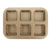 Toyvian Moule de Cuisson Carré Antiadhésif en Acier au Carbone 6 Compartiments Doré Mini Moule Four Ustensile de Boulangerie Résistant à la Chaleur pour Muffins et Gâteaux