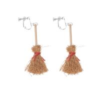 Toyvian Paire de Boucles D'oreilles Miniatures Balai de Sorcière : Boucles D'oreilles Balai de Sorcière, Crochets Naturels en Bois Tressé à La Main, Bijoux D'halloween pour Femmes Et Filles,