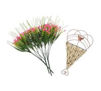 Toyvian Panier Suspendu Conique en Osier Tressé la Main avec Fleurs Artificielles Roses, Décor Mural Résistant aux Intempéries, Jardinière Suspendue pour Balcon, Jardin et Décoration