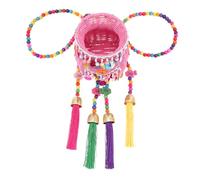 Toyvian Panier Tissé pour Garçon Fille Accessoire Scène et Rangement Petit Panier Dos Ethnique avec Pompons Décoratifs Multifonction pour Jouets Photo et Sorties Scolaires