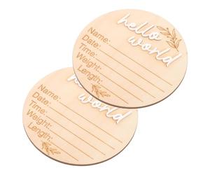 Toyvian Panneau de Naissance en Bois Marron 2pcs Forme Circulaire Décoratif pour Bébé Annonce Présent et Décoration de Fête Photo
