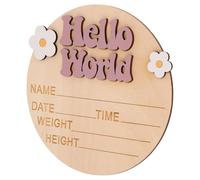 Toyvian Panneau Rond d'Annonce de Naissance en Bois Naturel Plaque Commémorative Personnalisée Prénom du Bébé Accessoire Photo pour Fête de Naissance et Décoration Chambre -Né