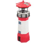 Toyvian Phare Solaire Rotatif LED Grand Format en Résine Rouge Décoration Solaire pour Terrasse et Jardin Accessoire Extérieur Étanche pour Éclairage Décoratif et Ornement Marin