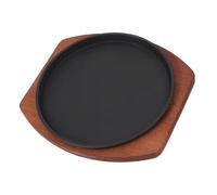 Toyvian Plaque à Steak en Fonte Ronde avec Base en Bois, Distribution Rapide Chaleur, Contrôle Précis Température, pour Barbecue et Petits Rassemblements