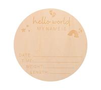 Toyvian Plaque de Naissance Ronde en Bois 14,7 Cm Panneau Annonce Naissance Bébé Texte Hello World Accessoire Photo Souvenir pour Maternité et Décoration Chambre D'garçon et Filles