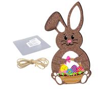Toyvian Plaque en Bois de Pâques Petit Format Lapin Suspendu, Décoration de Porte Festive pour Intérieur, Panneau en Bois Naturel Corde en Jute et Crochet Adhésif, Ambiance Chaleureuse