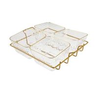 Toyvian Plateau de Service Divisé Acrylique avec Support Métallique Doré Plateau Snack Compartiments Sans Couvercle pour Bar Ktv Salon et Buffet Présentation Facile à Nettoyer
