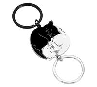 Toyvian Porte-clés Assortis en Acier Inoxydable 1 Paire Chat Noir et Blanc, Porte-clés Mignon Pendentif Décoratif Compact Léger, Accessoires Porte-clés pour Couple Présent Saint-Valentin