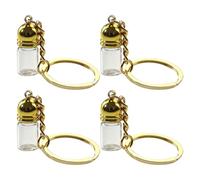 Toyvian Porte-clés Flacon de Parfum 4 Pièces, Petites Bouteilles en Verre Transparent 23x11 Mm avec Bouchon Acrylique Doré, Pendentifs pour Bouteille Vide, Flacons Rechargeables