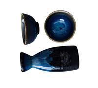 Toyvian Pot à Saké Japonerie Céramique Étoile Bleue 3 Pièces Ensemble Traditionnel Tasse à Saké Bouilloire pour Vin de Riz Cérémonie Fête