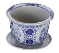 Toyvian Pot de Fleurs Céramique avec Plateau Motif Floral Bleu Élégant Jardinière Intérieure Extérieure pour Petites Plantes et Fleurs Support Drainage Entretien Facile Décoration