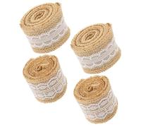 Toyvian Réutilisable et Facile à Couper en Toile de Jute Naturelle Dentelle 4 Rouleaux de Ruban pour Décoration et Fête