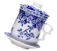 Toyvian Service à Thé en Céramique Bleu 4 Pièces avec Infuseur et Soucoupe, Isolation Thermique et Design Classique Chinois pour Maison et Bureau