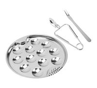 Toyvian Set de Assiette Escargots Inox avec Fourchette et Pince Plateau Forme Conque Antidérapant pour Fruits de Mer Outil Cuisine Maison et Restaurant