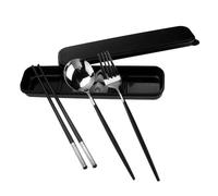 Toyvian Set de Couverts de Camping Acier Inoxydable avec Fourchette Cuillère Baguettes Boîte de Rangement et Pochette Portable Pratique et Facile à Nettoyer pour Pique- et Voyage