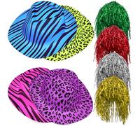 Toyvian Set Perruques Paillettes Et Chapeaux Fluo Unisexe Taille Unique Pour Soirée Déguisée Carnaval Rave Fête Costumée 4 Perruques 4 Chapeaux Accessoires Photomaton