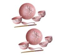 Toyvian Set Vaisselle Japonaise Céramique Rose Service Complet Ménager Bols Assiettes Plats Mugs Cuillères de Baguettes Facile à Nettoyer et Usage Quotidien