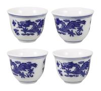 Toyvian Tasse à Thé Traditionnelle Chinoise 4 Pièces en Céramique Bleue et Blanche 2 Oz pour Dégustation et Réunions la Maison