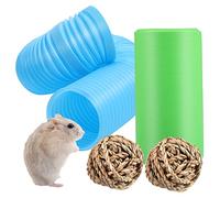 Toyvian Tunnels pour Hamster avec d'herbe Tissées à Tube Flexible Réutilisable Jouet pour Animaux de Compagnie Kit Complet pour Enrichissement