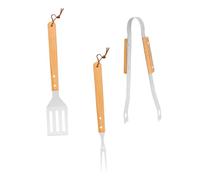 Toyvian Ustensiles De Barbecue Acier Inoxydable Et Bois Naturel Outils pour Barbecue Extérieur Pochette De Rangement