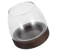 Toyvian Vase Rond en Verre Transparent avec Support en Bois pour Plantes et Petits Poissons, Design Élégant, pour Bureaux et Espaces Urbains