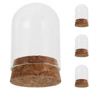 Toyvian Vitrine en Verre Transparente avec Base en Liège 4 Pièces pour Exposition et Rangement de Figurines Cloche Protectrice Anti-Poussière pour Décoration Intérieure et Objets D’Art