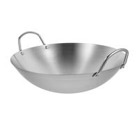 Toyvian Wok en Acier Inoxydable Épais 34 Cm Double Oreille, Wok Traditionnel Compatible Induction et Cuisinière à Gaz, Poêle à Frire Polyvalente Cuisine et Grill, Accessoires Ustensiles