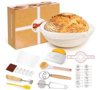 Toyvile Set di Banneton pour Pain Rond, 23 cm, rotondo, cestino per la fermentazione, pane e set completo di accessori da forno, accessori per la cottura del pane, cestino per la fermentazione